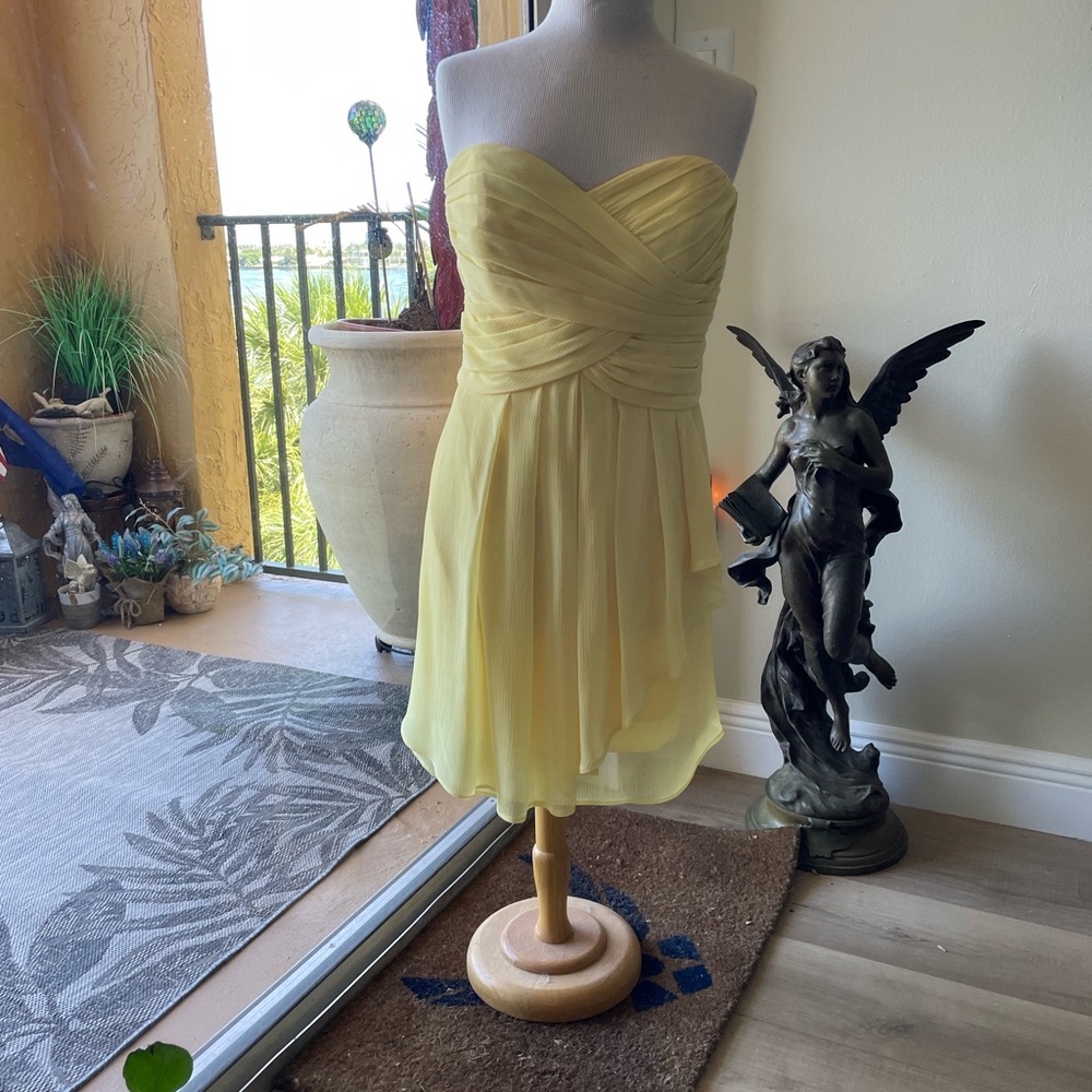 COPY - COPY - David’s Bridal dress. Sz 16. Canary Yellow crinkle chiffon